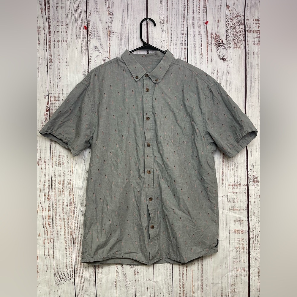 Prana Shirt Mens Button Up Short Sleeves Gray Microprint size XL